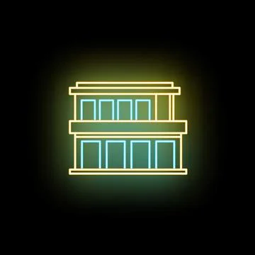 Neon building architecture glowing in dark background Ilustración de archivo