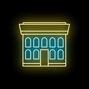 Neon building icon representing real estate architecture Ilustración de archivo