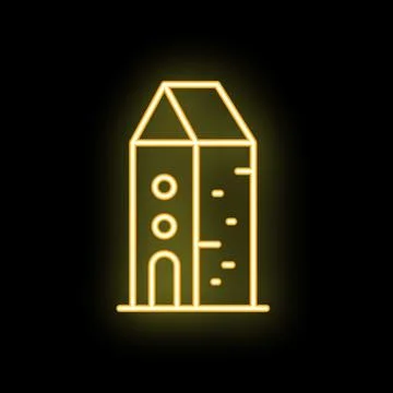 Neon building shining with yellow light on black background Ilustración de archivo