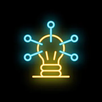Neon bulb sign representing idea generation process with connections Stock Illustration
