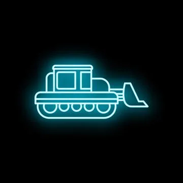 Neon bulldozer icon glowing constructing building heavy machinery Ilustración de archivo