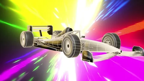 Neon bursts igniting tunnel openwheel wireframe car floating through neon Stock Footage 338356373