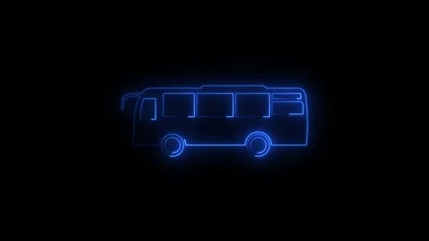 Neon bus outline performing motion in dark environment with glowing lines Stock Footage 345263443