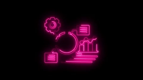 Neon business analysis data and settings on black background Stock Footage 308286917