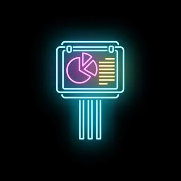 Neon business analytics presentation displaying real time data Stock Illustration
