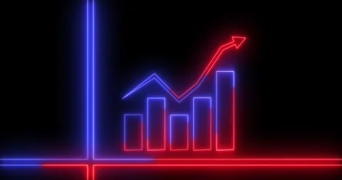 Neon business graph chart icon animation background. Neon business growth concep Vidéo 337894796