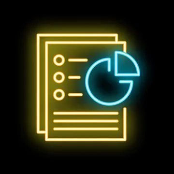 Neon business pie chart overlapping documents icon Stock Illustration