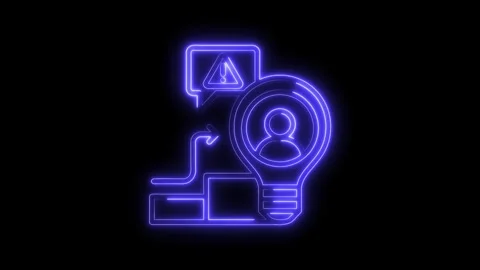 Neon business problem solving idea with exclamation mark over black background Stock Footage 322969772