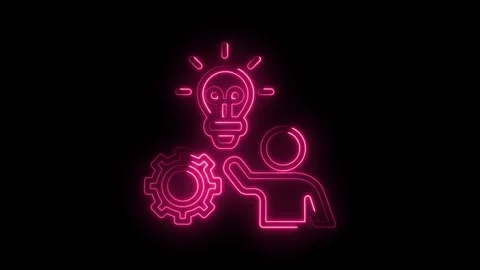Neon business process video with innovation,thinking,and strategy on a black Stock Footage 322957356