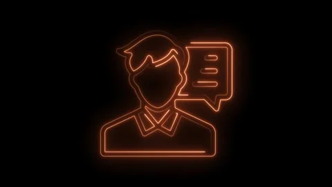 Neon businessman icon with speech bubble for online communication on black Stock Footage 322976315