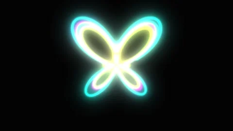 Neon butterflies glowing in sequence against a dark background with smooth .. Stock Footage 342505232