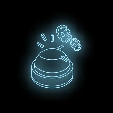 Neon button being activated with rotating gears, starting a process Stock Illustration