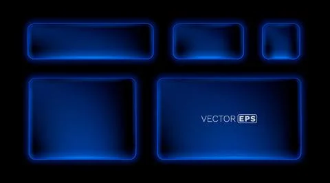 Neon Button frame, set blue color, black background. Vector illustration Stock Illustration