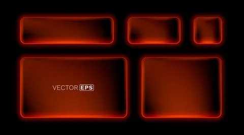 Neon Button frame, set red color, black background. Vector illustration Stock Illustration