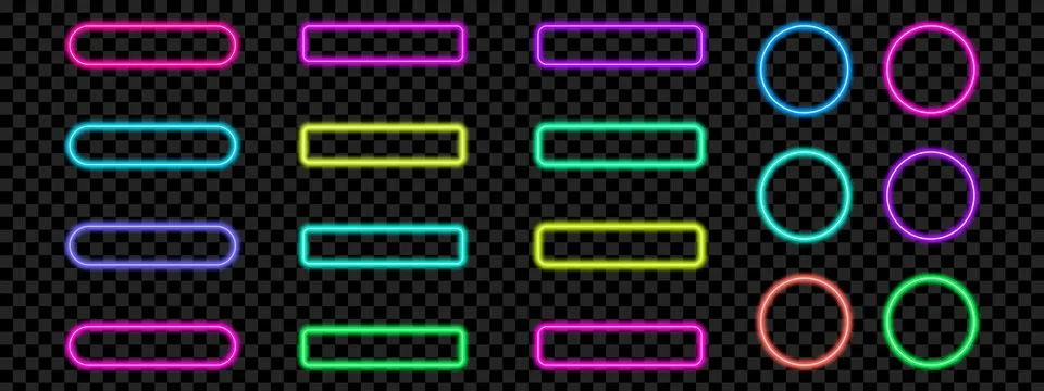 Neon button frames with bright glow. Vector icons for digital and gaming pr.. Illustrazione stock