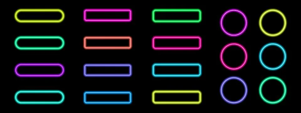 Neon button frames with glowing tubes. Vector illustration for web and mobi.. Stock Illustration