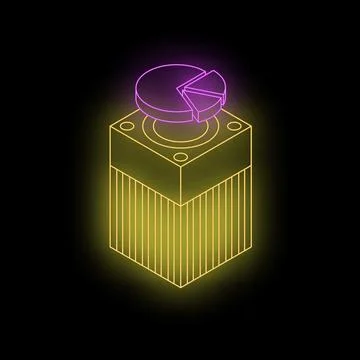 Neon button showing pie chart, data analysis and visualization concept Illustrazione stock