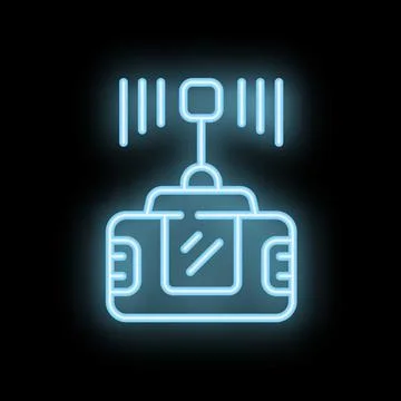 Neon cable car icon glowing on dark background 库存插图