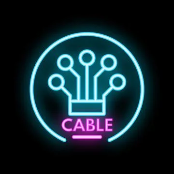 Neon cable icon glowing on dark background Stock Illustration
