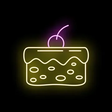 Neon cake with cherry glowing in dark 스톡 일러스트