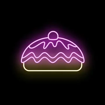 Neon cake icon glowing in the dark Ilustração Stock