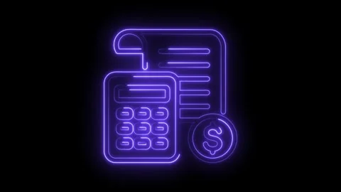 Neon calculation animated icon calculator dollar sign financial report for Stock Footage 330783659
