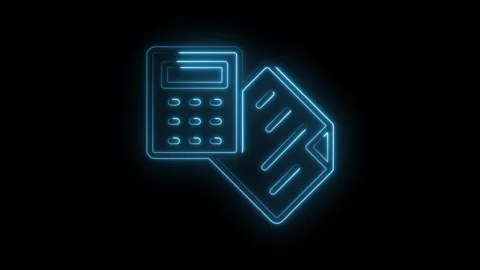 Neon calculator and document outline icon animation on black background 動画素材 322977583
