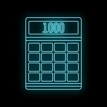 Neon calculator displaying number 1000 on screen Stock Illustration