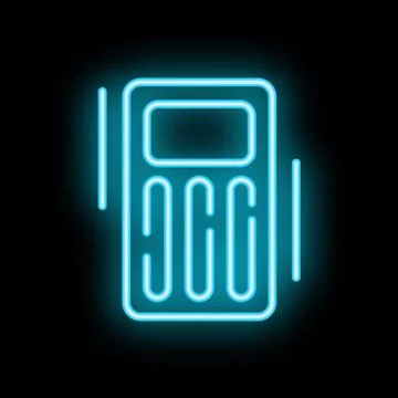 Neon calculator glowing on black background Stock Illustration