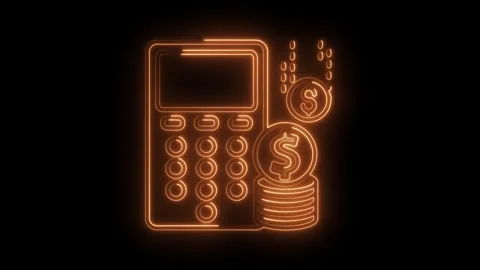 Neon calculator with stack of coins glowing calculation investment financia.. Stock Footage 316677071