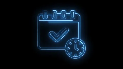 Neon calendar and clock animation symbolizing deadlines,time management,and Stock Footage 330777259
