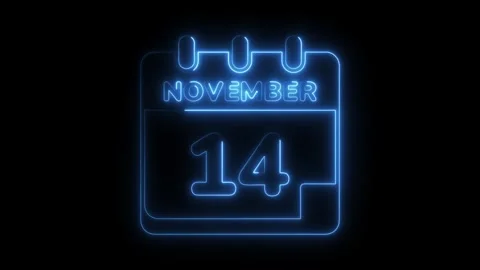 Neon calendar animation displaying the date november 14 on a dark background Stock Footage 308707129