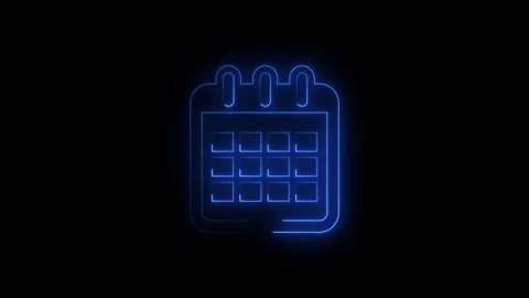 Neon Calendar Icon Animation for Digital Time and Date Display Stock Footage 345101088