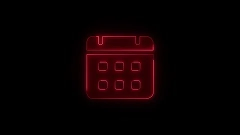 Neon calendar icon glowing with red electric light pulses on black backgrou.. Stock Footage 345550256