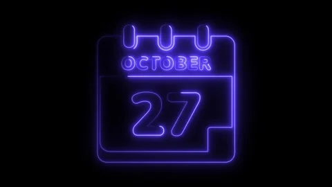 Neon calendar october 27th date reminder glowing illustration holiday appoi.. Stock Footage 308767028