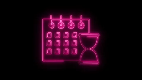 Neon calendar with sand timer reminder for deadlines and schedules on black.. Stock Footage 308902985