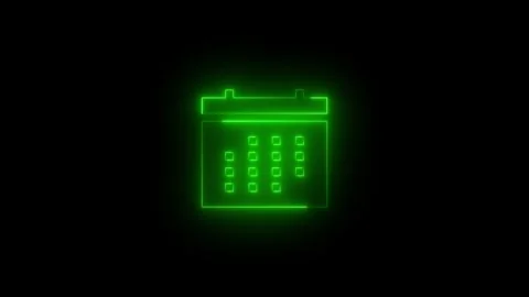 Neon calendar solid icon glowing black background animation Video stock 289471653
