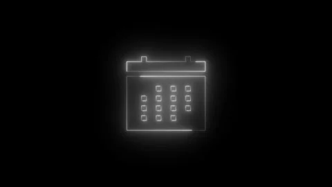 Neon calendar solid icon glowing black background animation Stock Footage 289471682