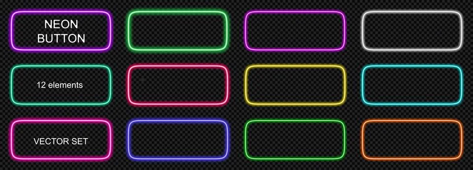 Neon call action with button light ui and web game blue. Vector frame glow with Illustrazione stock