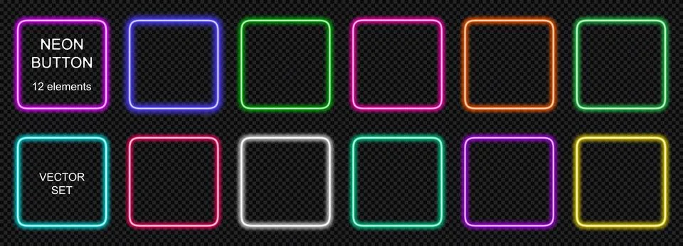 Neon call action with button light ui and web game square. Blue vector frame Illustrazione stock