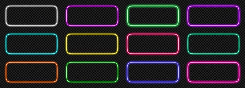 Neon call action with button light ui and web game purple. Vector frame glow Stock Illustration