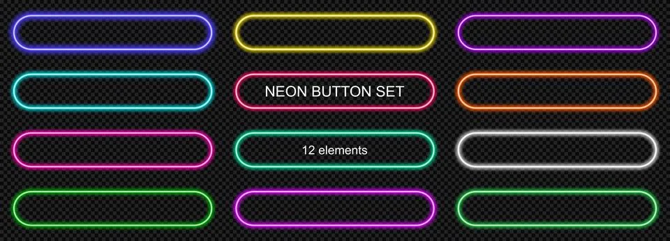 Neon call long pill with button light action and ui web frame. Purple glow sign Stock Illustration