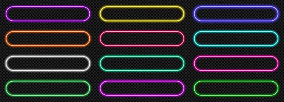Neon call long pill with button light action and ui web frame. Purple frame glow Illustrazione stock