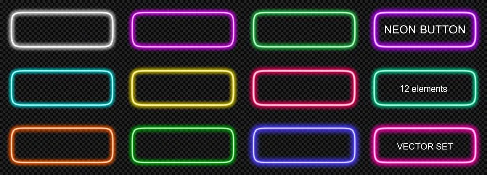 Neon call rectangle with button light action and ui web frame. Glow sign game 스톡 일러스트