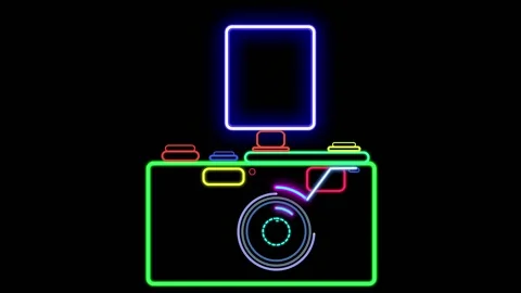 Neon camera on a black background. Stock Footage 150054565