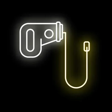 Neon camera connecting cable glowing in darkness Stock Illustration