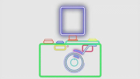 Neon camera on a empty background. Stock Footage 150054689