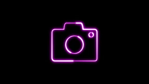 Neon camera icon animation in black background. Neon effect camera sign. 스톡 동영상 289427175