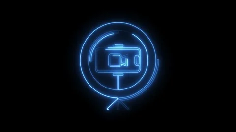 Neon camera icon animation on black background broadcast design element glo.. Stock Footage 308285836