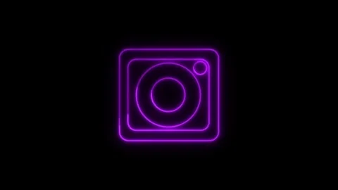 Neon camera icon animation on black background. Neon camera icon purple soc.. Stock Footage 336896164